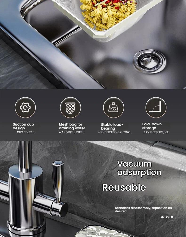 Kitchen Sink Filter Rack - Sink Strainer Foldable Food Catcher with 50pcs Mesh Bags, Foldable Stand Disposable Waste Garbage Net Shelf Anti-Clogging Filter Net Basket Holder Hands-Free Flat Floor Mop Bucket Set Suction Cup Sponge Holder for Kitchen Sink