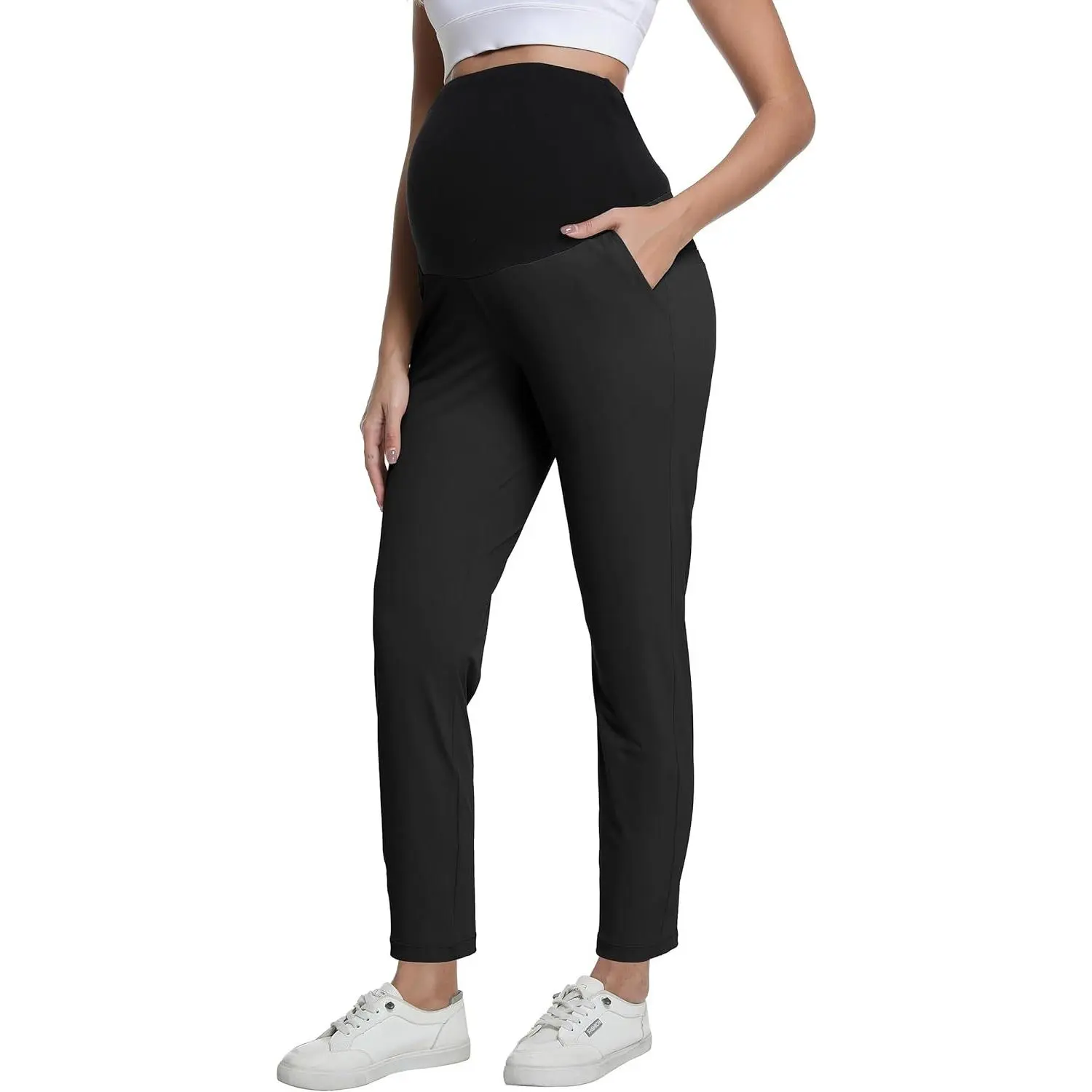 Maternity Pants Work Dress Pockets Ankle Pregnancy Scrub Pants | Quick Dry, Over the Belly, Business Casual Pants, Maternity Slacks, Stretchy Pregnancy Pants for All Trimesters