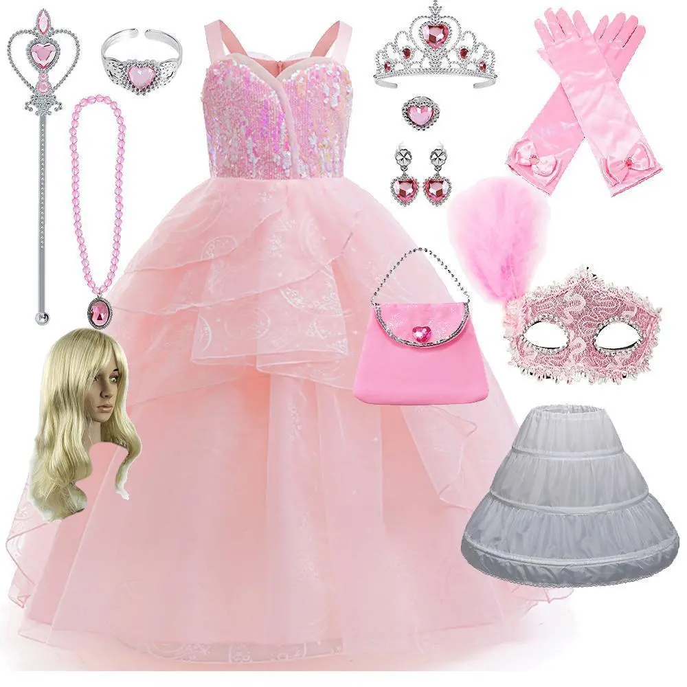 The-Wicked Glinda Elphaba Cosplay Costume Glinda Pink Princess Dress Costume for Girl Party Cosplay Movie Party Witch Clothing