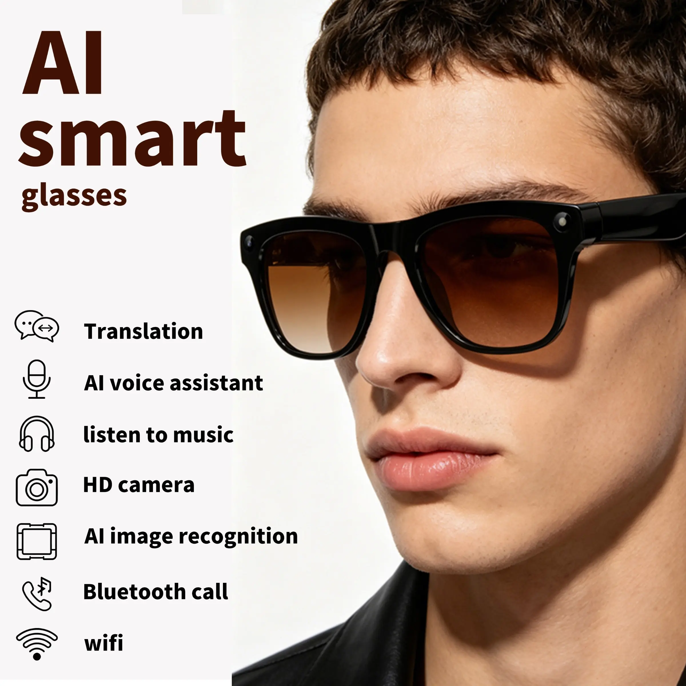 New Xkonepro Smart Glasses, 1080P HD Camera, Eis Stabilization, WiFi Transmission, Ai Translation, Bluetooth-compatible Call, Music Player, Unisex, Lightweight