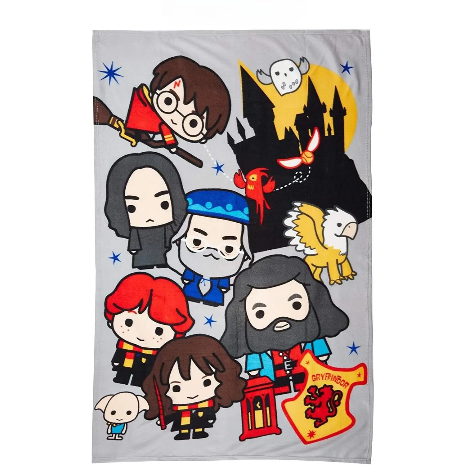 【Back To School】Harry Potter Chibi Character Hogwarts Castle Throw Blanket, Gryffindor Crest Owl Phoenix All Season Sofa Bed Cover, Cute Wizard Cartoon Lightweight Foldable Travel Blanket, Harry Potter Film Fan Nostalgic Holiday Housewarming Gift