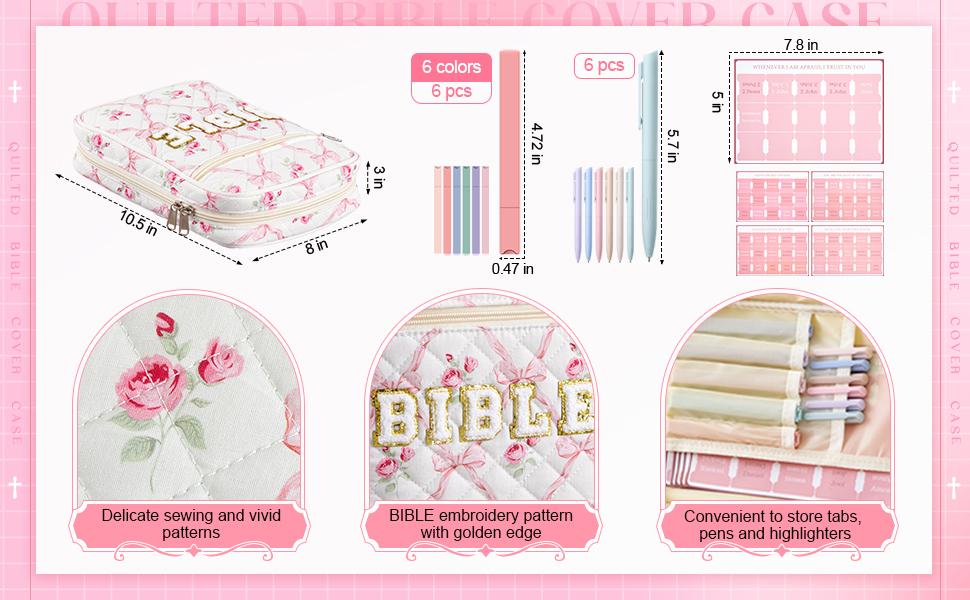 Large Bible Cover Case for Women, Bible Study Supplies Journaling Kit Chenille Letter PU Leather with Tabs Gel Pen Highlighters with Strap Easter Mothers Day Christian Gifts for Women Mom(Flower)