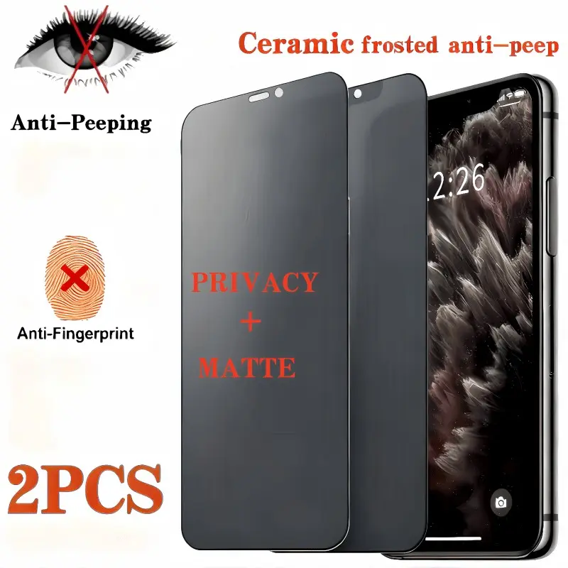 2-Pack Matte Anti-Spy Ceramic Phone Film for iPhone 17/16/15/14/13/12/11 Pro Max, Flexible Fingerprint-Resistant Full Screen Protector