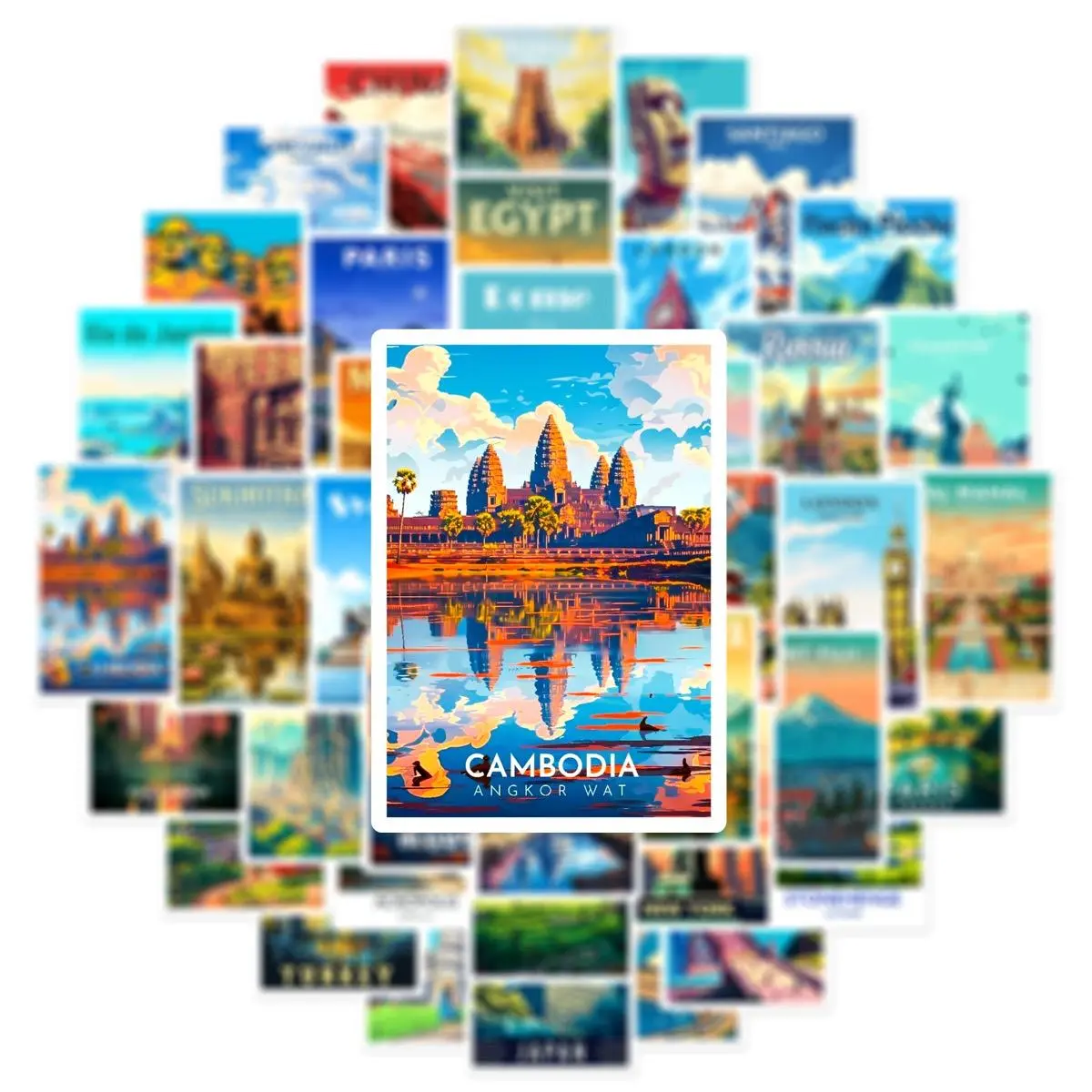 50PCS Mix World Famous Landmark Building Stickers Poster Decals DIY Phone Laptop Computer Waterproof Decorative Travel Sticker