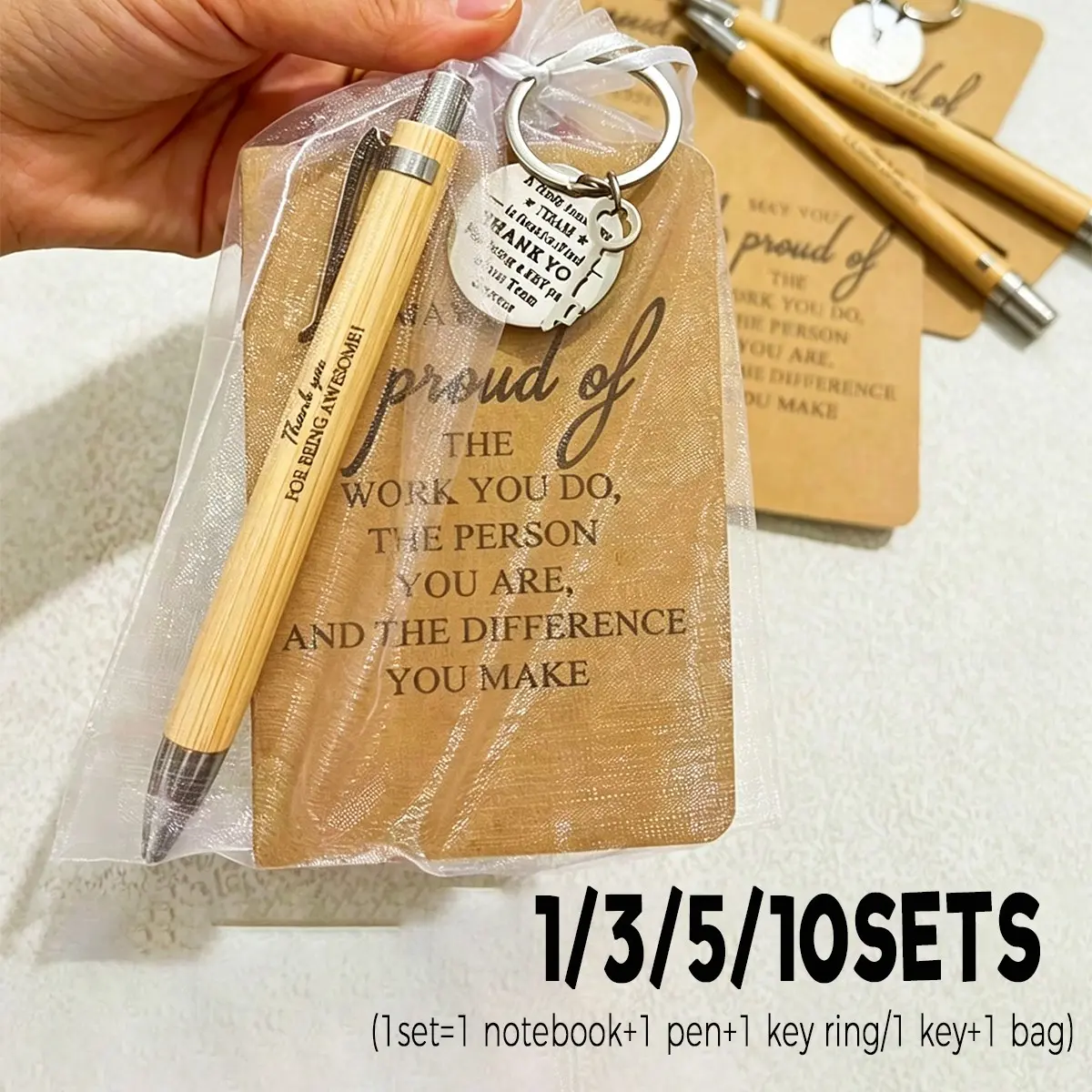 Team Gift Set, Employee Appreciation Gifts, Bamboo Pen, Inspirational Notebook, Keychain, Bag, Office Staff, Volunteers, Teachers, Retirement Gifts
