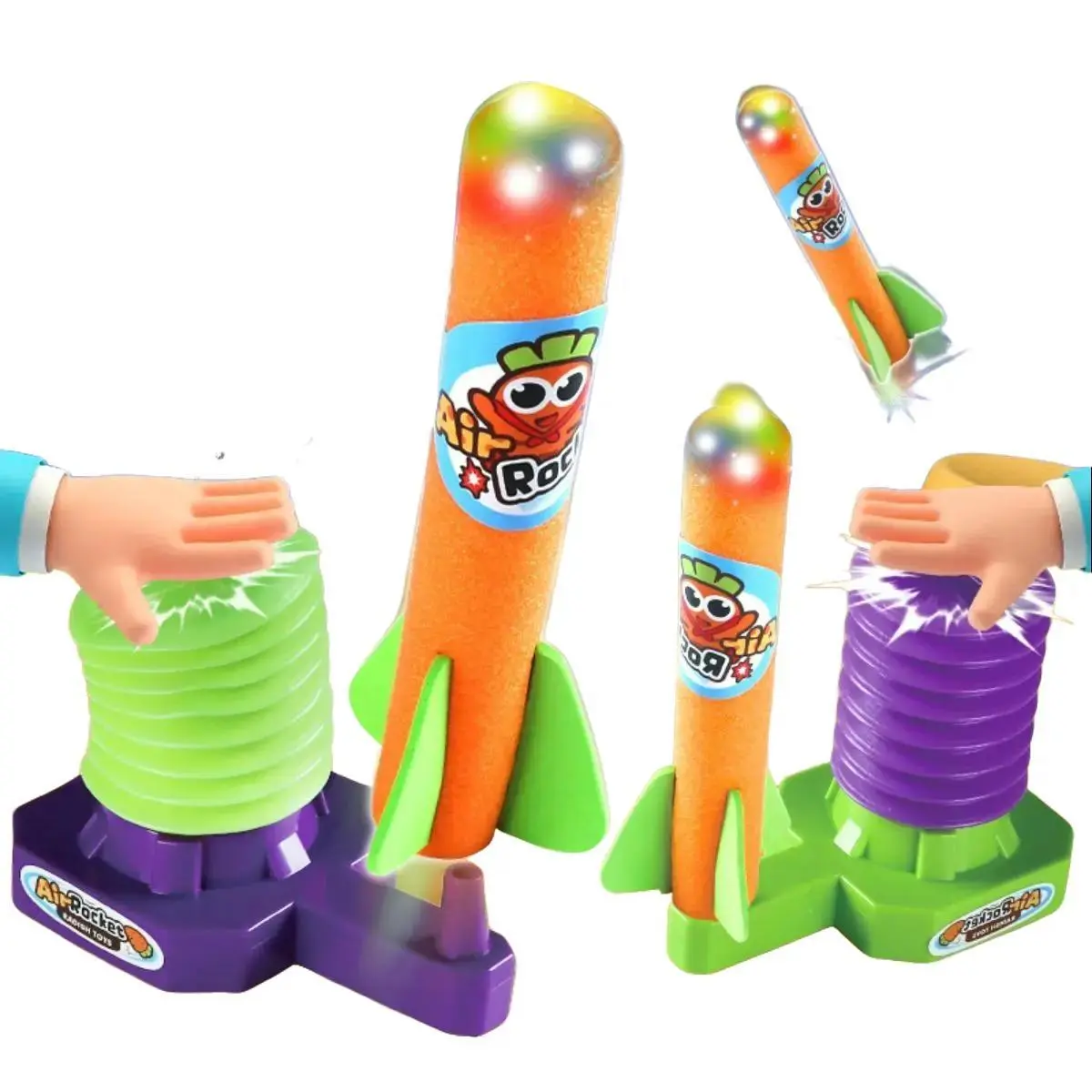 Hand Press Stomp Foam Rocket Launcher Toy, Mini Light-Up Air Rocket Blaster, Outdoor Family Interactive Jump Launch Rocket Toy for Kids, Safe Sponge Flying Rocket, Backyard Game Birthday Gift for Boys & Girls