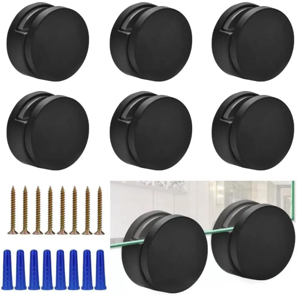 Black frameless mirror mounting hardware kit, zinc alloy mirror bracket, mirror mounting bracket, glass clamp, bathroom mirror support plate, suitable for 3-5mm thick glass (8-piece set)