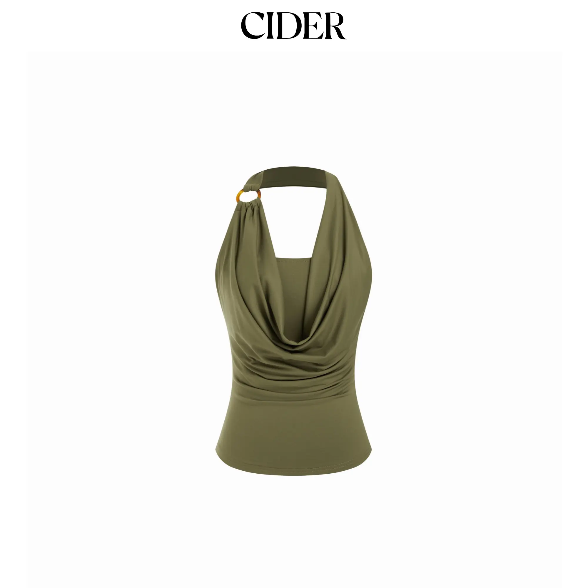 Cider Halter Neckline O-Ring Ruched Draped Top SummerWins SummerFinds