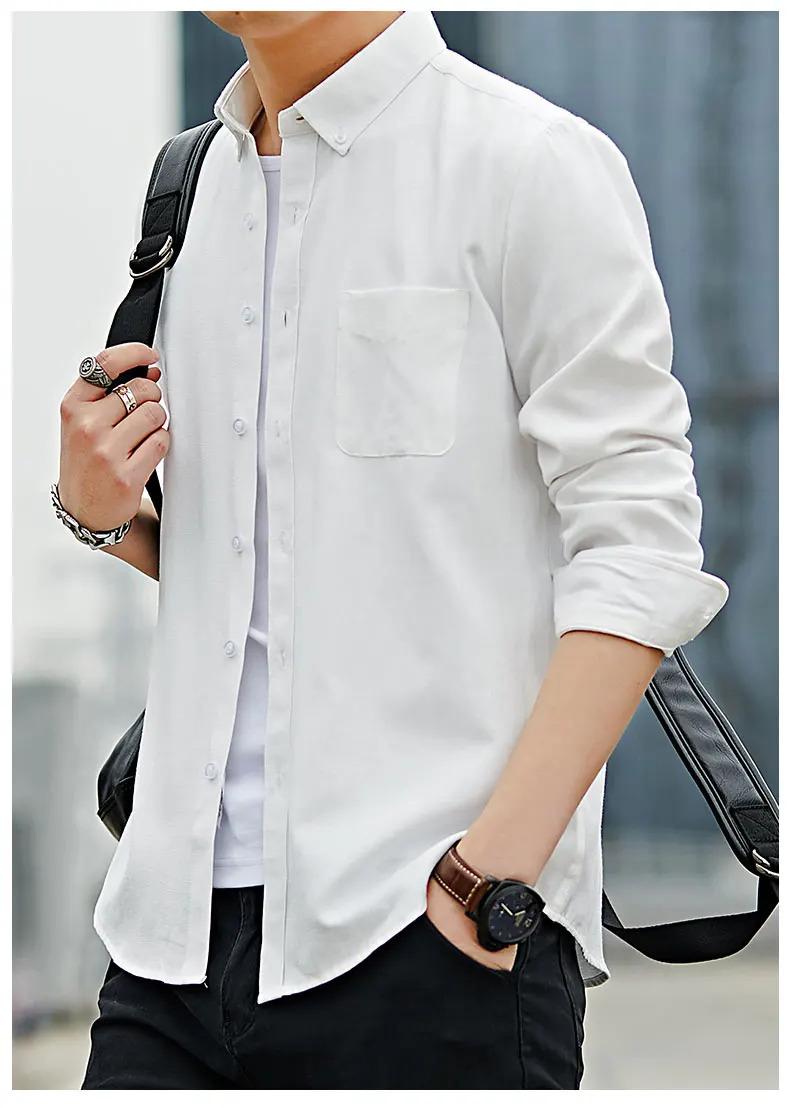 Autumn Oxford spinning men's long sleeved white shirt loose casual jacket Korean version trendy and handsome long sleeved lining clothes workwear shirt long sleeved men's jacket spring and autumn pockets pure cotton high-end white shirt jacket