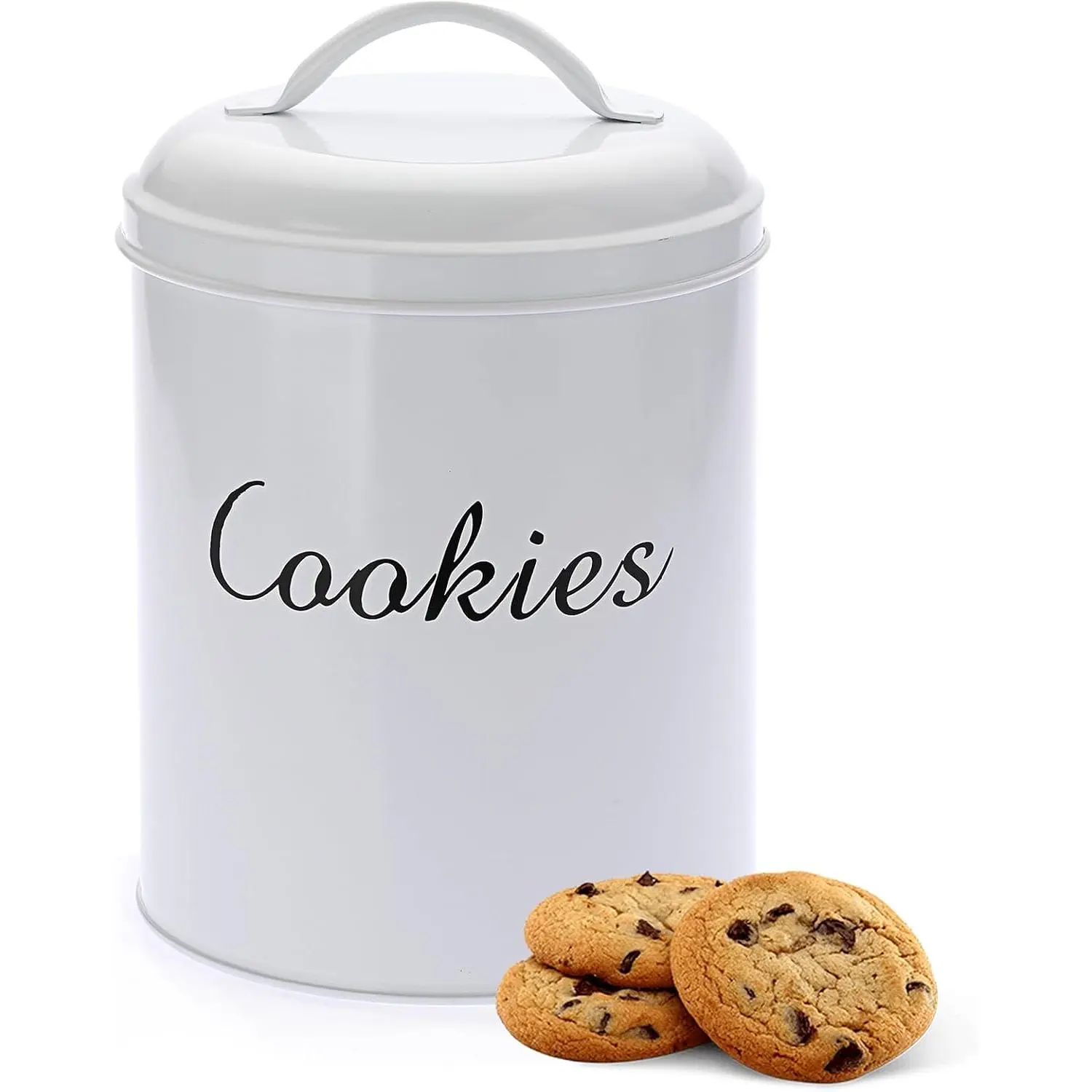 Sturdy Metal Large Cookie Tin with Airtight Lid, Decorative Kitchen Storage Container, Tinplate Box for Countertop Patisserie or Puff Pastry Storage, Coffee