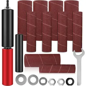 Drum Sander Set, Portable Rubber Sanding Drum Spindle Sander Adapter, Hand-Held Spindle Sanding Drum with 120 Grit Sandpaper Drum, Sanding Sleeves Power Drill Driven Drum Sander