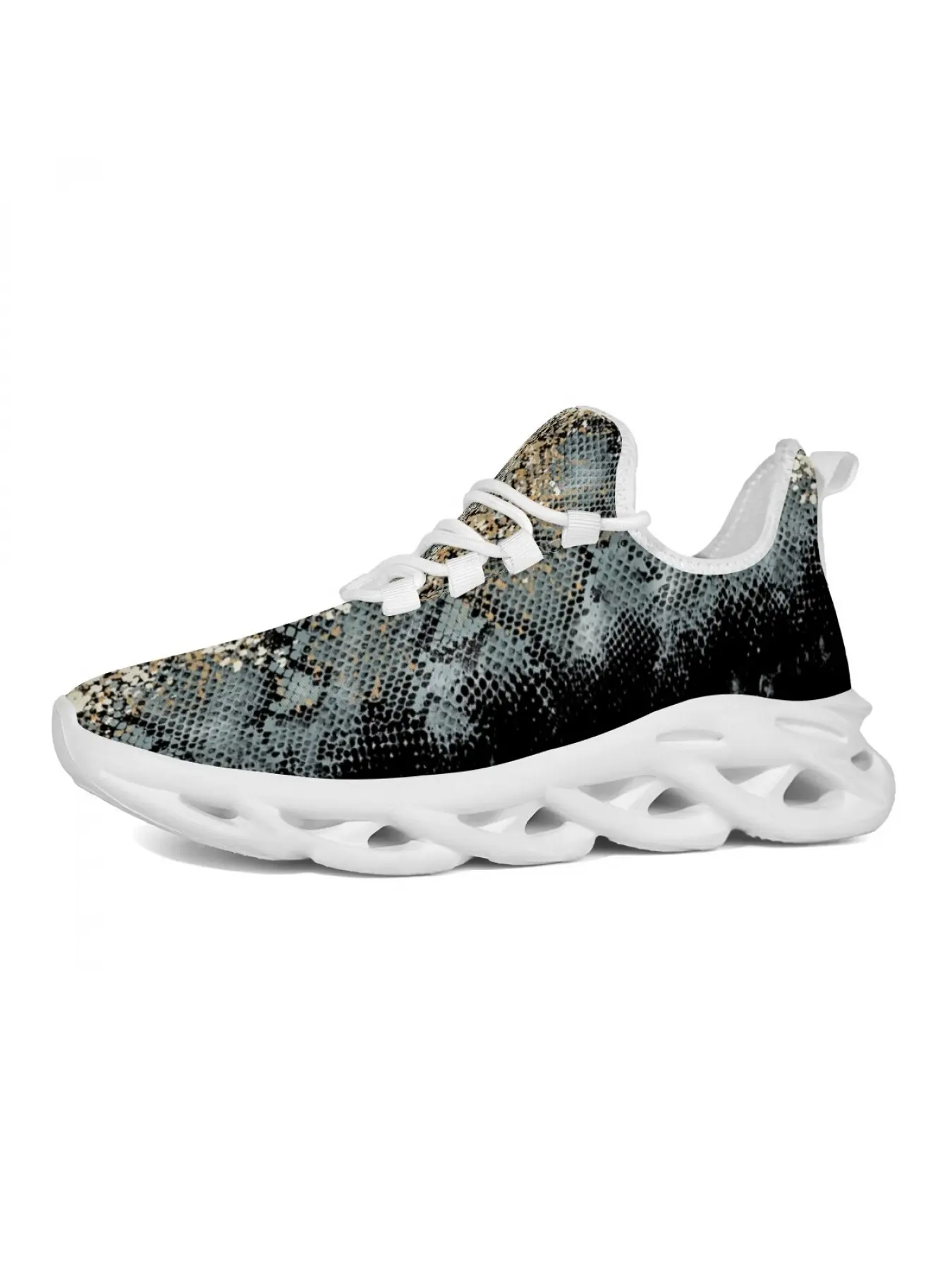 Adult Lace Up Casual Sneakers Man Woman Universal Snake Pattern Full Coverage Design Shoes Non Slip Wear Resistant Comfortable Breathable Versatile For Daily Outings Campus Wear Light Sports Shoes Shoes Gift