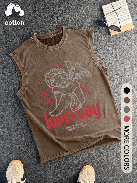 Cotton Retro Distressed Men's Sleeveless Round Neck Fashion Top, Casual Summer Wear, Fitted Design for Stylish Look