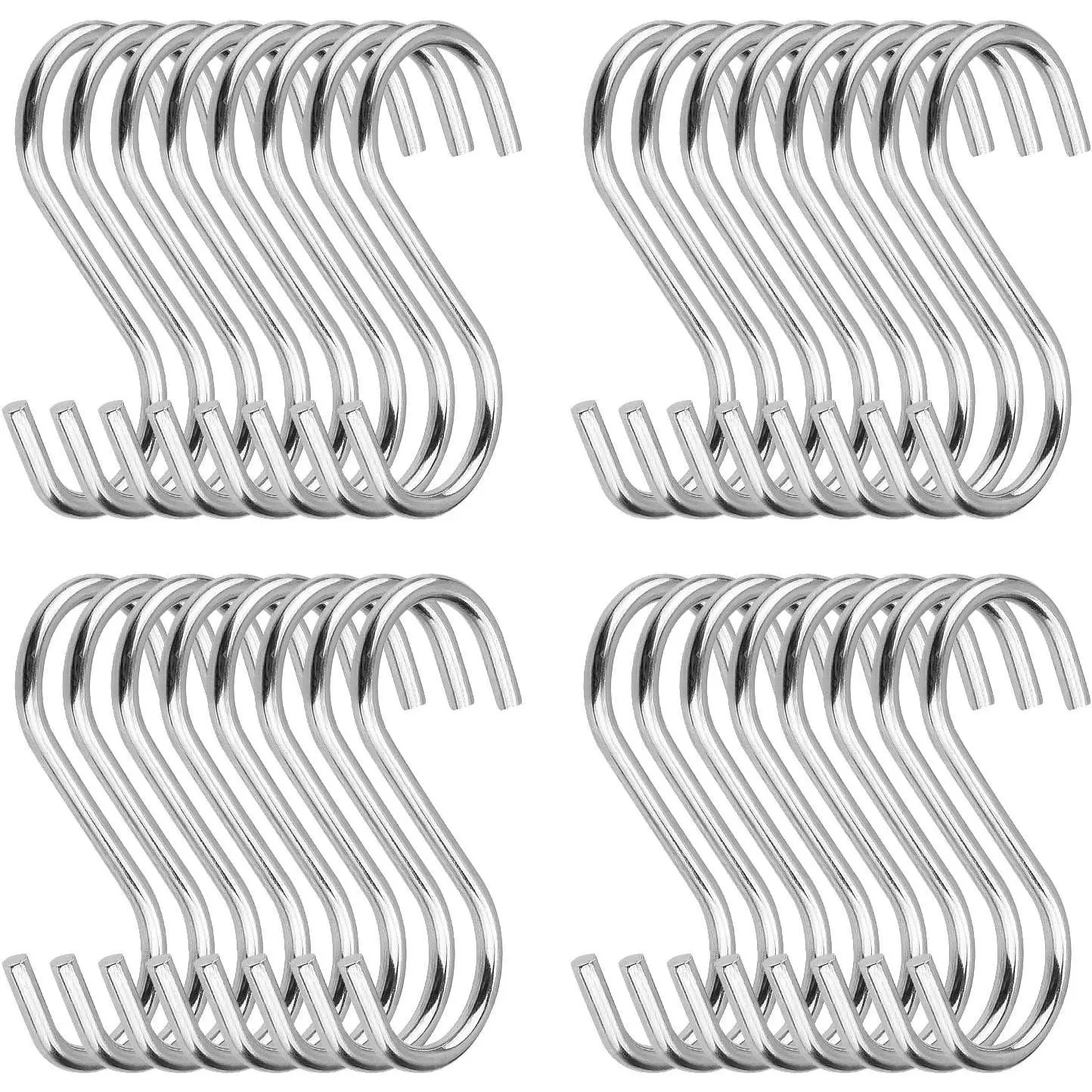 100 Pack 2.75 Inch Stainless Steel Heavy Duty S Hooks for Hanging Pots, Pans, Coffee Cups, Clothes, Plants, Jeans, SilverGift