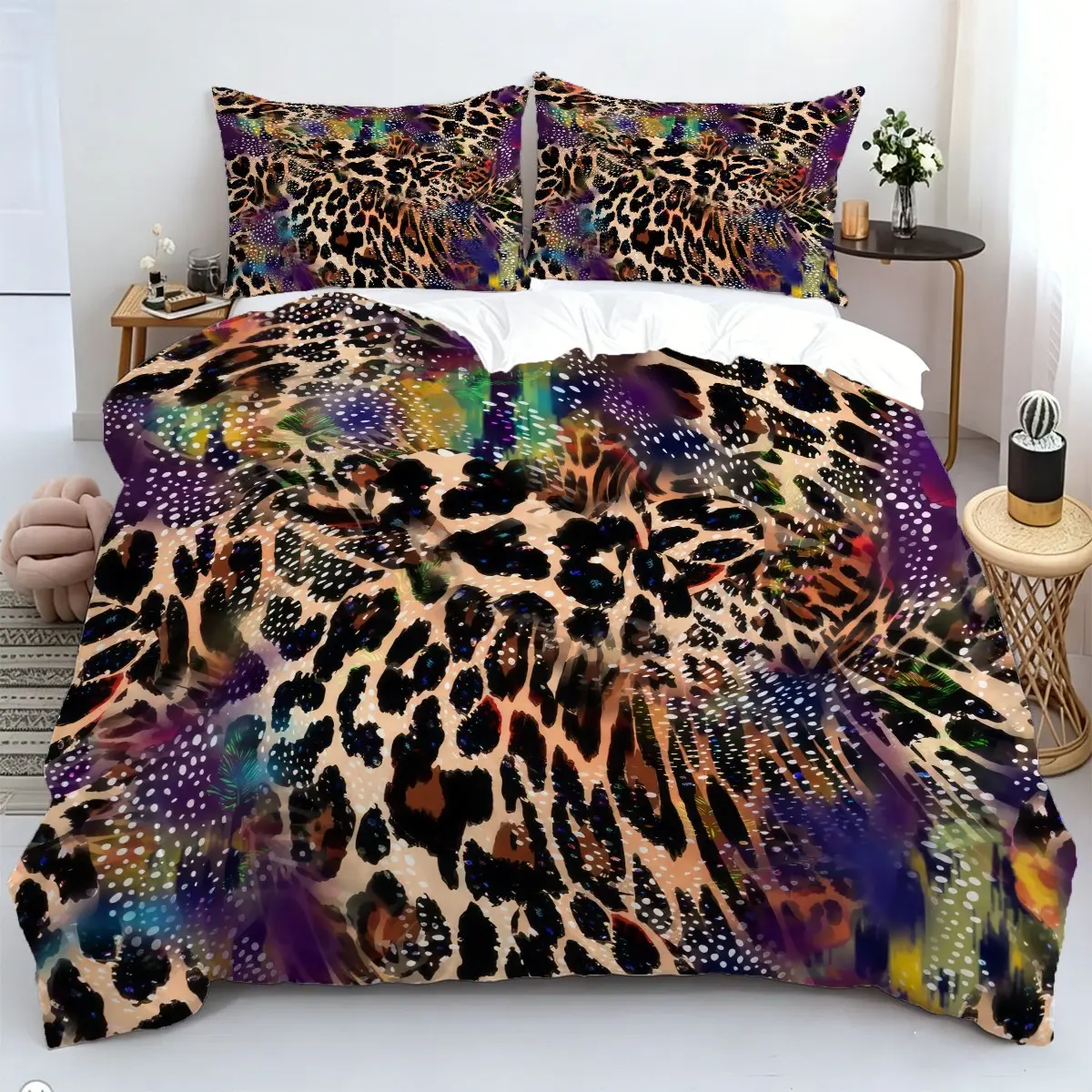 Gradient Leopard Print Duvet Cover Set, 2/3 Pcs Digital Print Modern Bedding Set, Soft Microfiber Fabric, All Seasons, Trendy Maximalist Bedroom Decor. 1 or 2 Pillowcase, No Filling