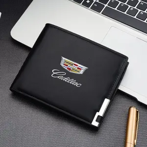 Men's Leather Short Wallet for Car Documents, ID Card Holder for Cadillac Models, Stylish and Functional Accessory