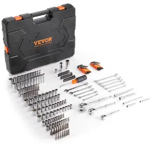 VEVOR Mechanics Tool Set and Socket Set, 1/4" 3/8" 1/2" Drive Deep and Standard Sockets, 205 Pcs SAE and Metric Mechanic Tool Kit with Bits, Combination Wrench, Hex Wrenches, Accessories, Storage Cas