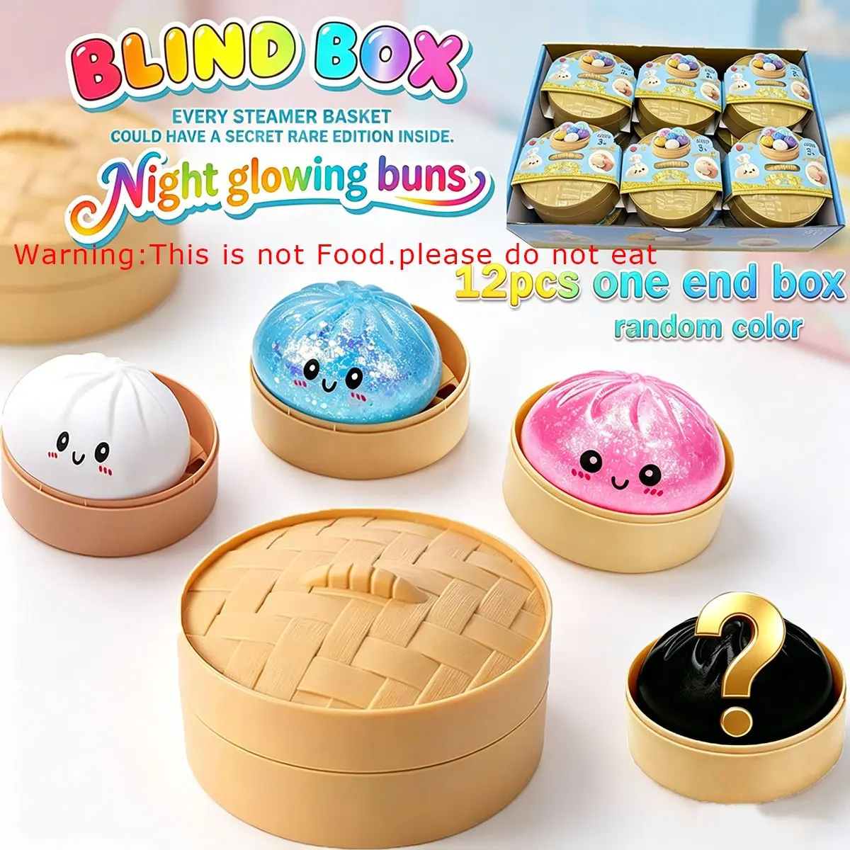 12 PCS Giant Dumpling Shaped Cute Blind Box with Rich Expressions, Mysecret Bun Stress Relieving Toy, Made of Soft TPR Material for Unboxing Surprises, Valentine's Day & Easter Gifts, Ideal for Kids Exchange Activities