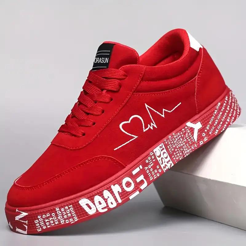 Men's fashionable skateboard shoes, versatile and trendy casual sports shoes for all seasons, red heart embroidery thread, suitable for giving him a birthday gift