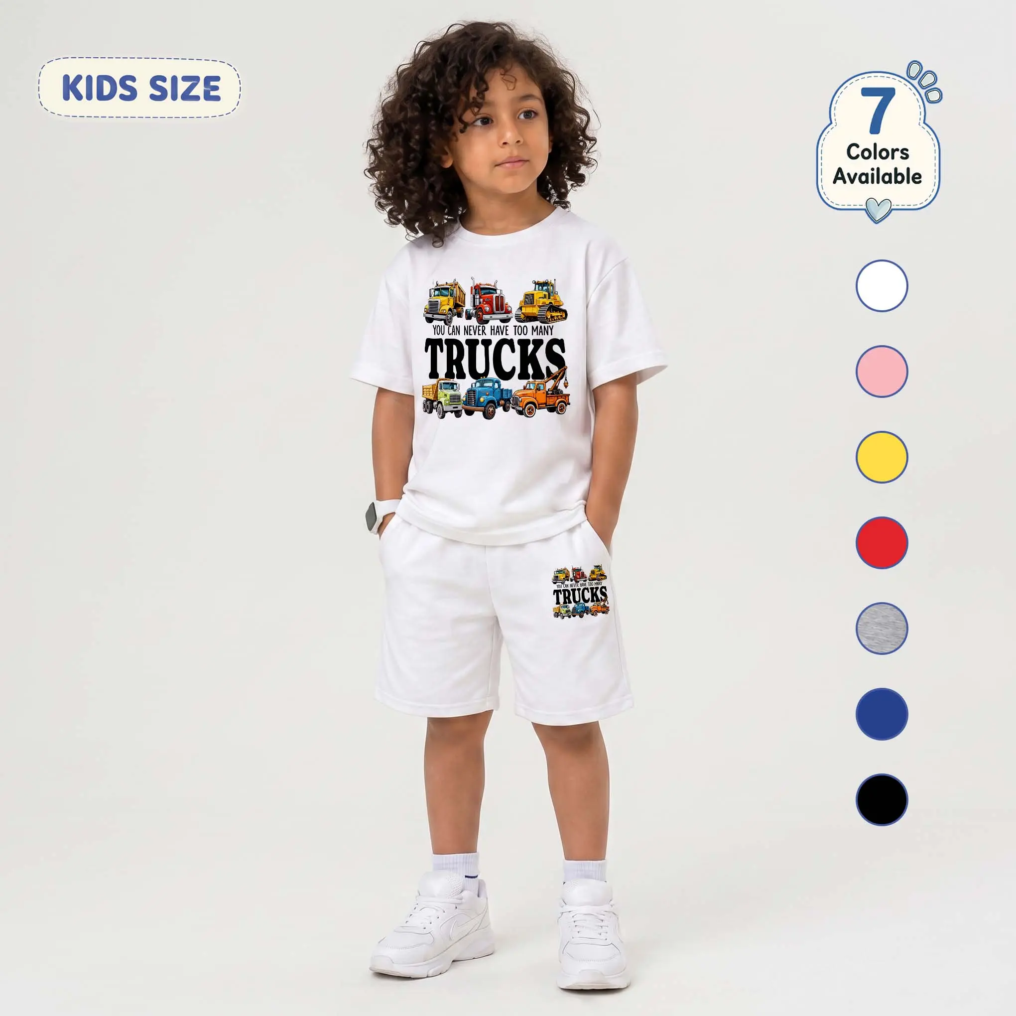 Boys' Casual 2-Piece Set, Adorable Cartoon Truck Print T-Shirt and Shorts, Lightweight Summer Kids' Clothing for Everyday Outdoor Play, Basic, 10-11Y(150), 12-13Y(160), Round, Adorable Style Boys' Sets