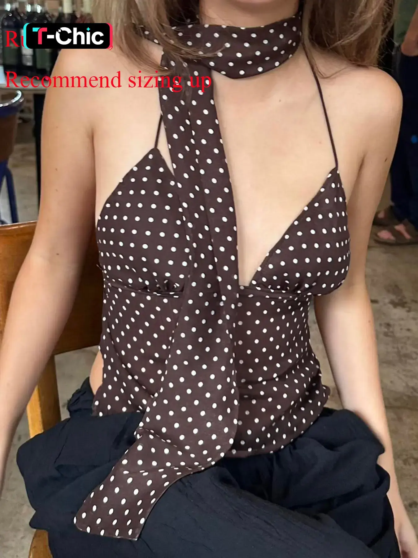 Women's Polka-Dot Print Tie-Back Cami Top with Scarf, Y2K Style Backless Sleeveless Top for Daily Outdoor Wear, Summer Top for Women, Cami Tank Tops, Summer Tops Trendy, Womenswear