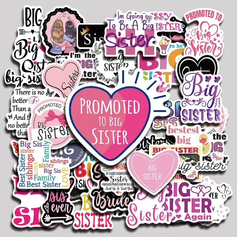 50PCS Big Sister Aesthetic Vinyl Stickers Pack for Laptop Water Bottle Phone Case Skateboard Journal Scrapbook DIY Decoration