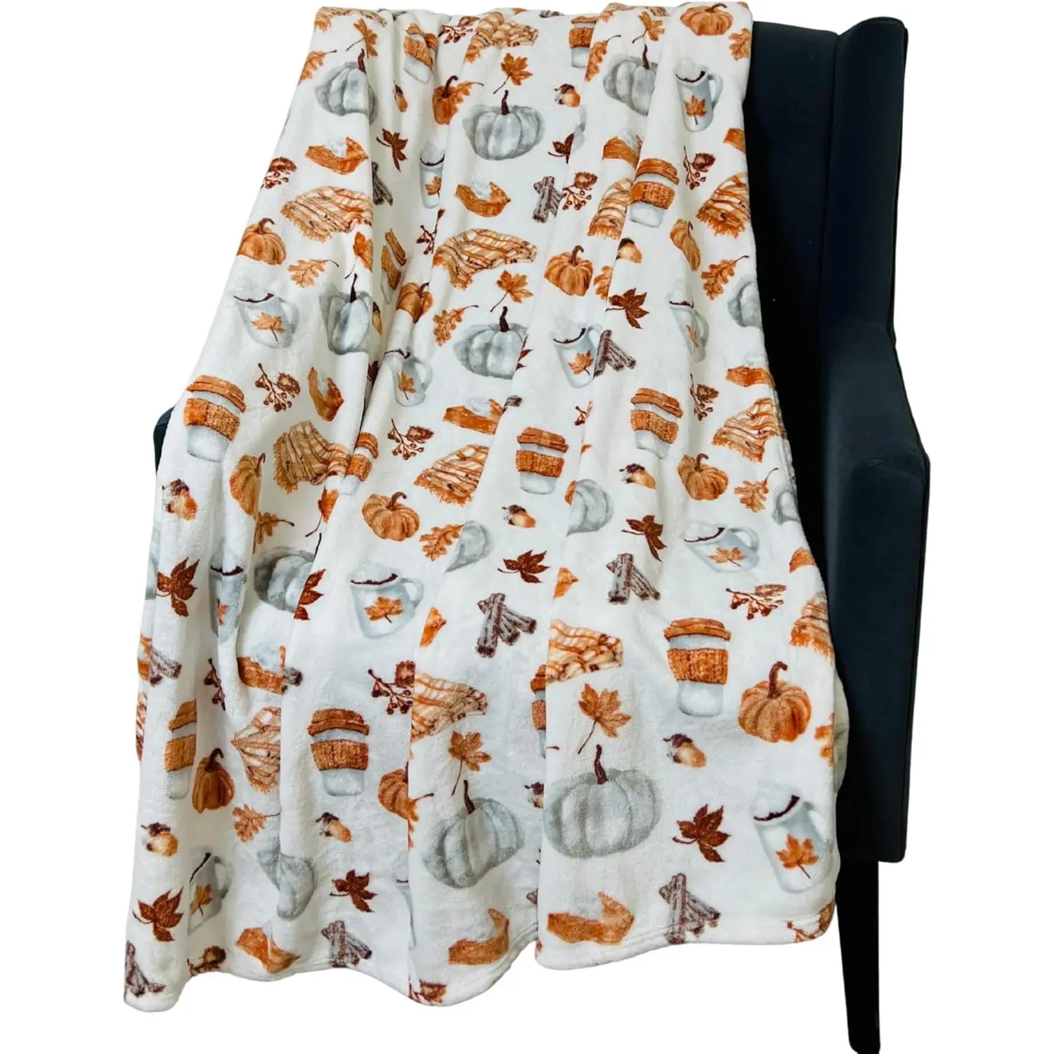 Fall Soft Fleece Throw Blanket - Traditional, Durable, Wrinkle Resistant Printed Fabric Blanket, Pumpkin Spice Themed, Oversized 70in x 50in (Ideal for Book Wraps, Coffees, Pies), 70" X 50"