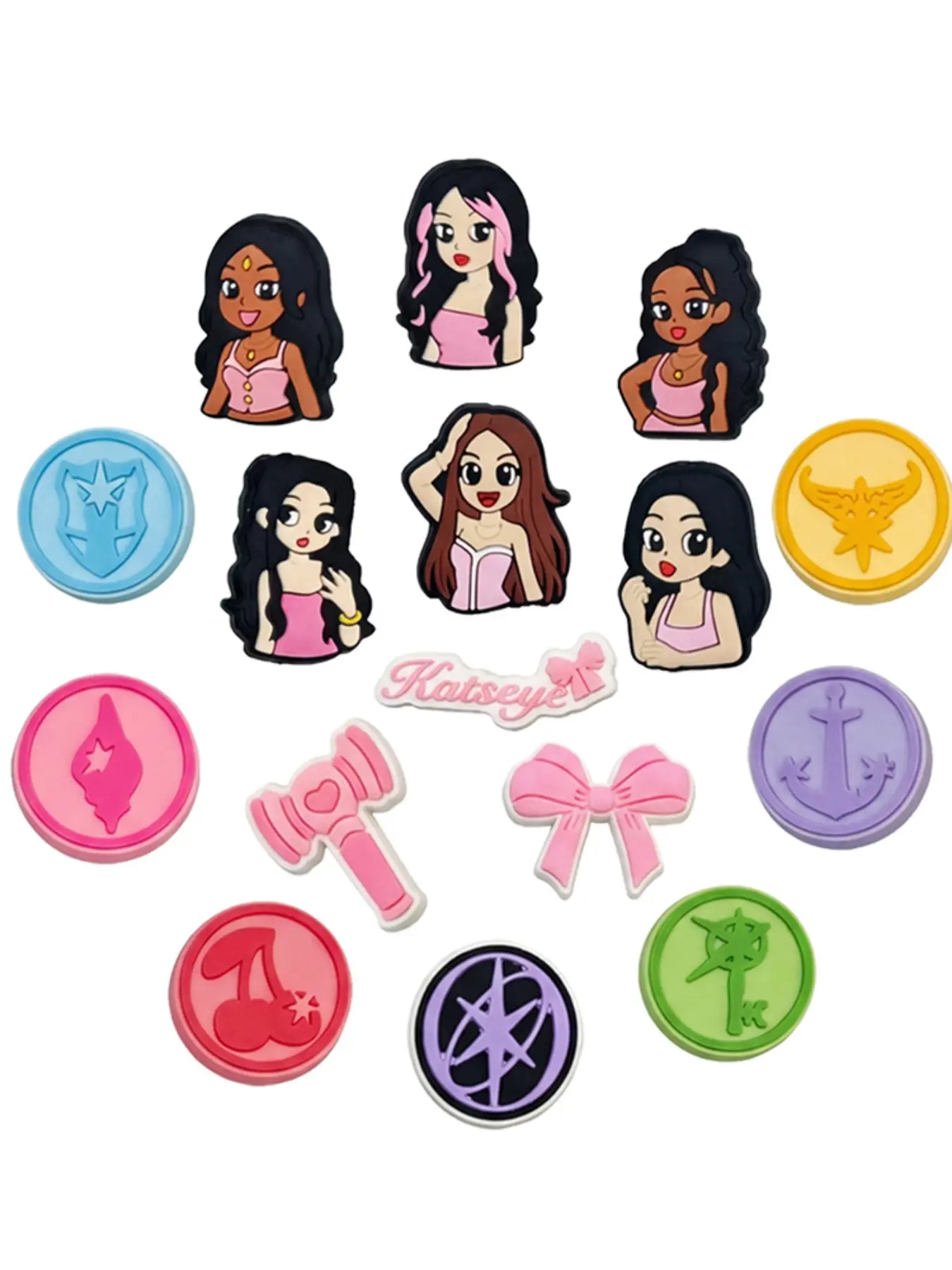 16-Piece Korean K-Pop Katseye PVC Decorative Shoe Accessories Set, Cute Cartoon Design, Perfect Gift for Fans, All-Season Fashion Crocs Charms Accessory, Cute Shoe Decorations