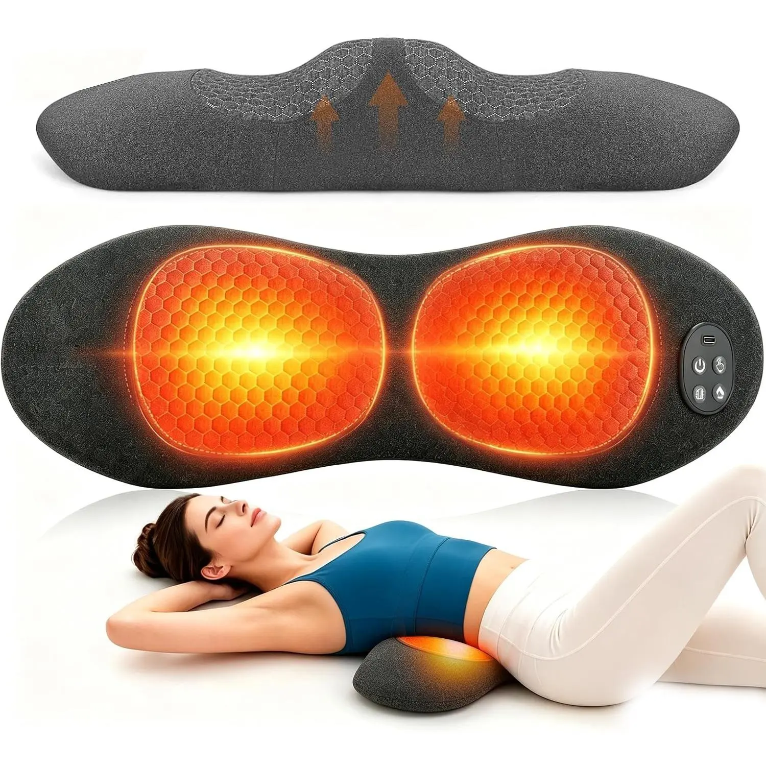 Smooth Triple Fusion Back Massager - 3in1 Cordless Spine Lower Back Massager with Heat & Vibration, Electric Stretch, Triple Fusion Lower Back Support for Pain Relief and Relaxation