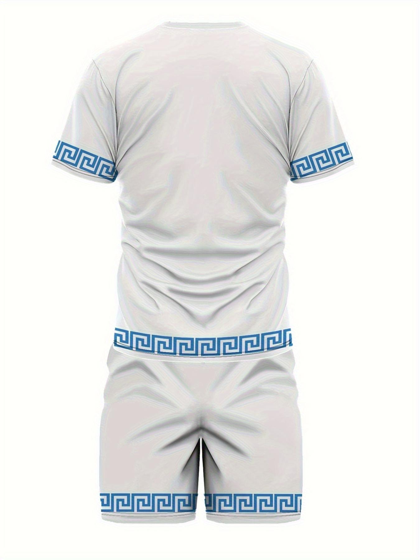 Men's casual round neck short sleeved T-shirt and drawstring shorts, with pockets and slightly stretchy fabric, suitable for daily and weekend wear