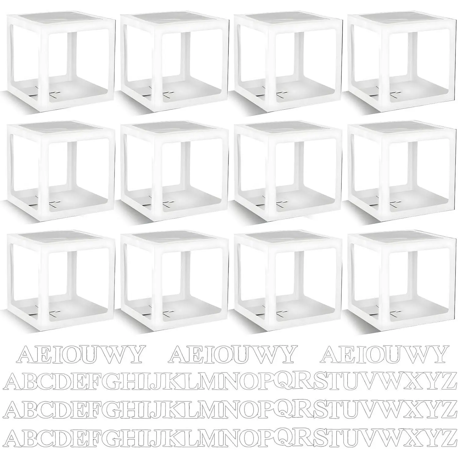 12 count Transparent Wedding Balloon Boxes with 99 Letters, White Balloon Box for  Shower  Grad Birthday Party Bridal Wedding Christmas Anniversary Valentines Backdrop Decoration