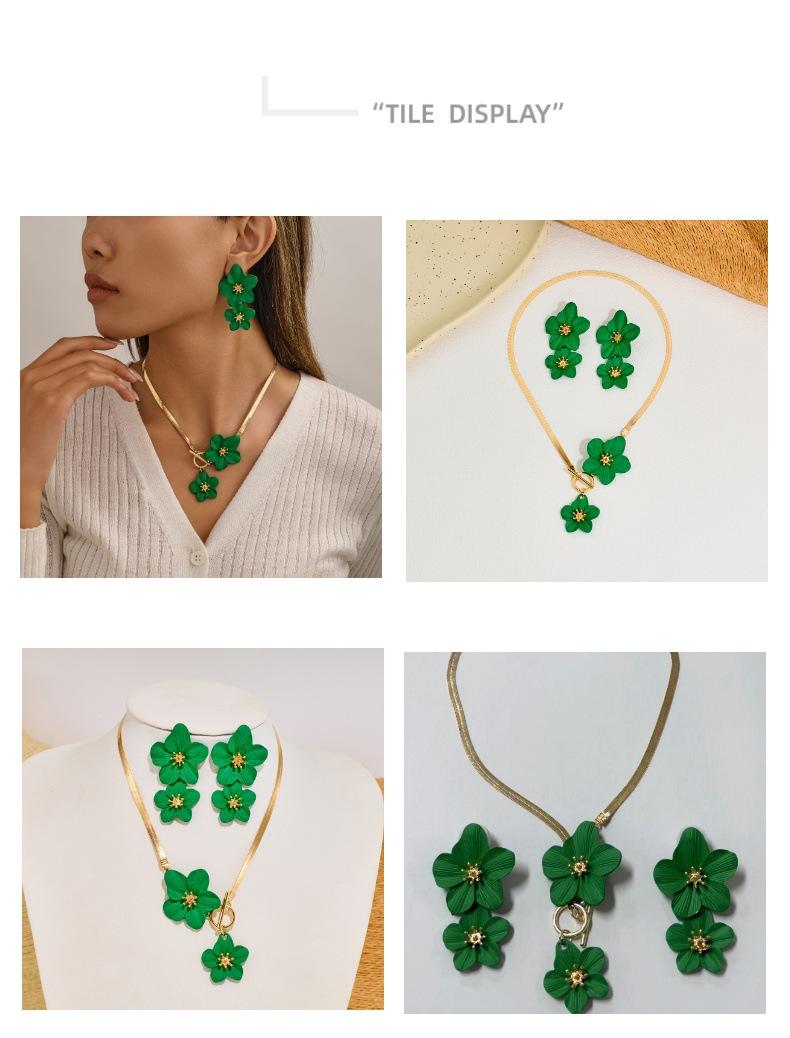 New Chinese-style trendy large flower necklace - High-end spray-painted flower pendant jewelry set