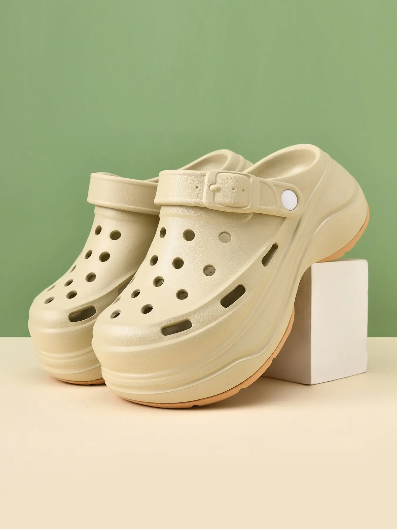 Simple Height-Increasing DIY Fashion Versatile Holey Shoes for Women, Commuter Outdoor Lazy Half Sandals Slip On Slippers, Sizes 35-40