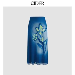 Cider [size 2-10] Mesh Mid Rise Floral Maxi Skirt