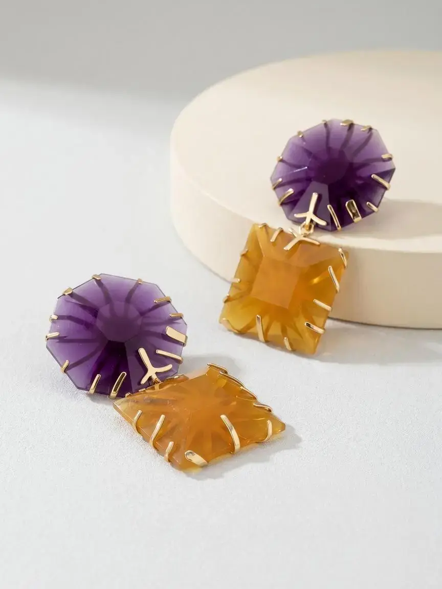 Resin Rhinestone Earrings for Women, Double Up Earrings, Elegant Design, Perfect for Parties, Vacations, Daily Wear, Unique Jewelry