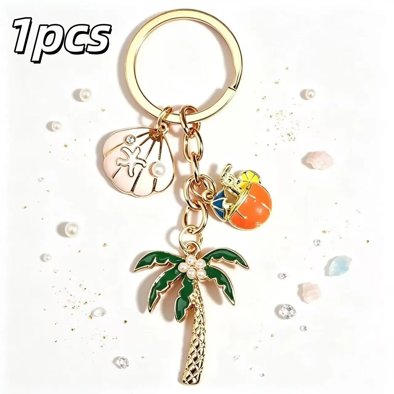 1 piece of the latest island-style oil-drop alloy keychain pendant. Fresh coconut tree shell-shaped pendant. A summer seaside bag accessory. A travel souvenir for best friends as a small gift.