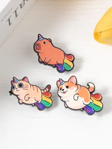 3 Piece Cute Fantasy Rainbow Flying Cat Corgi Capybara Design Alloy Brooch,Cartoon Rainbow Animal Cosplay Flying Unicorn Enamel Pin Suitable for Backpacks, Jeans, Scarves, Hats Decoration, Trendy All-match & Exquisite Brooch for Birthday Gift