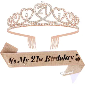 21st Birthday Crown and Sash for Girls 21st Birthday Decoration 21st Rose  Tiara and Its MY 21st Glitter Sash 21st Party Gifts Party Supplies
