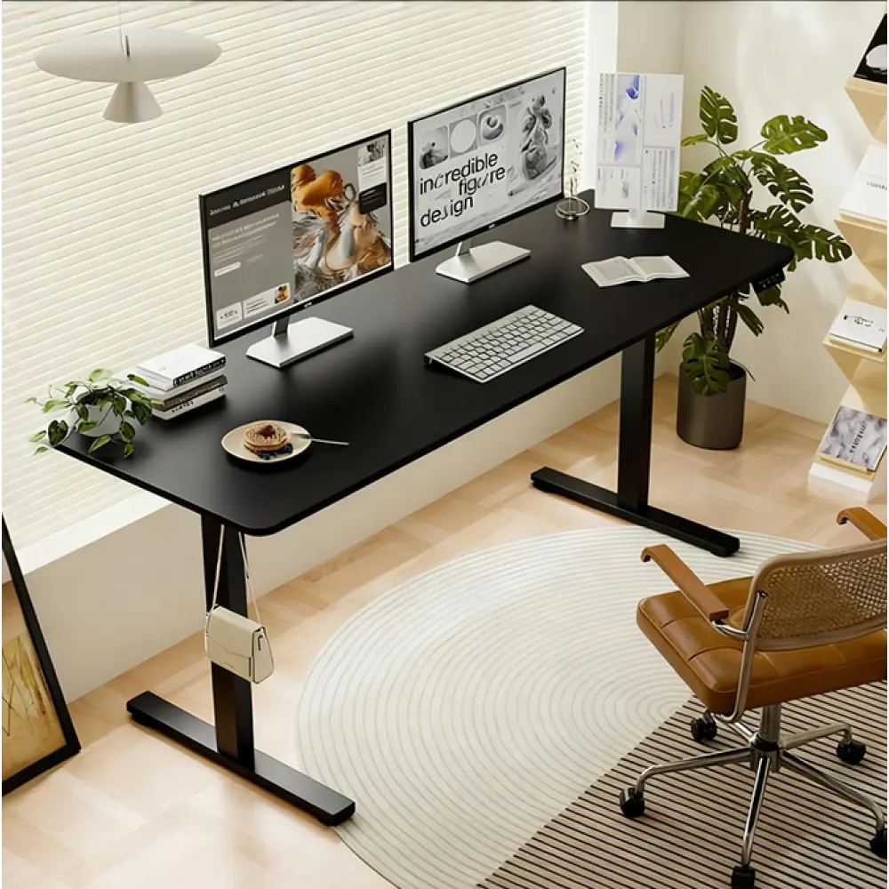 Littleox 55"×24" Black Electric Standing Desk Height Adjustable Desk for Home and Office Computer Table Gaming Desk Modern Lift-up Desk