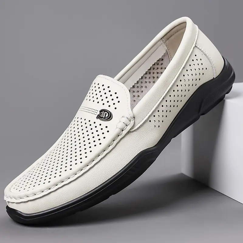 Bdhjydb Men's Elegant Plain Slip-On Synthetic Leather Loafers - Polyurethane Driving Shoes with Soft Sole, Round Toe Flat Footwear for Business Casual, Wedding Use with Textured Print