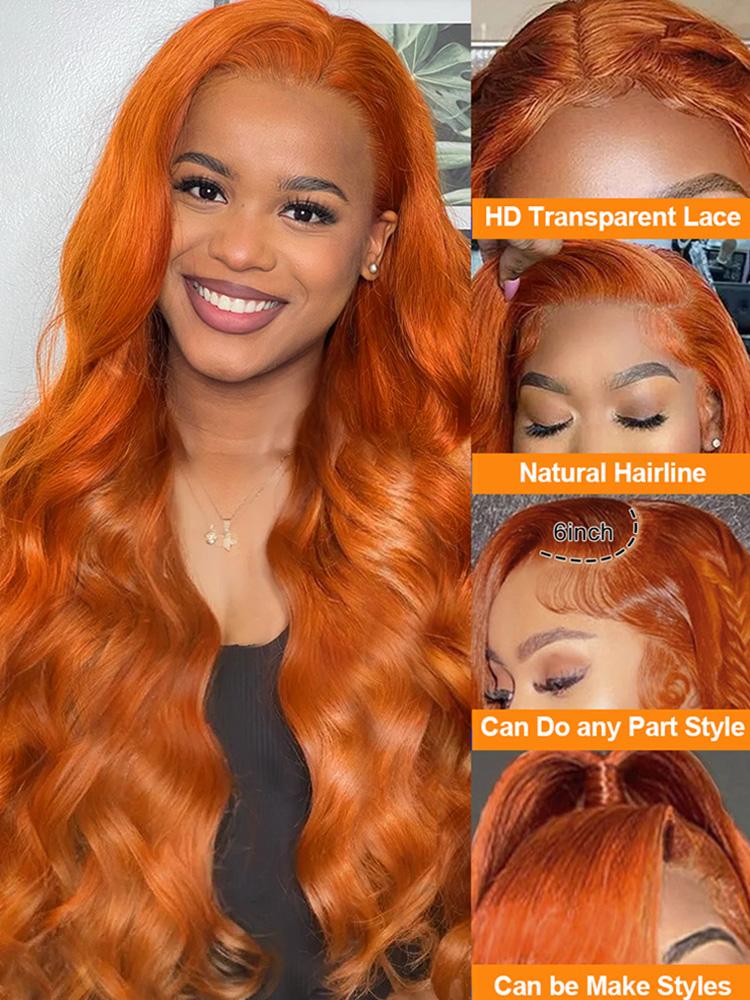Bling Hair Colored Orange Ginger Body Wave Lace Frontal Wigs Human Hair 13x6 13x4 HD Lace Frontal Wig Loose Wave 30 32 Inch Brazilian Transparent Lace Wig for Women Pre Plucked 180% Density TikTokShopHolidayHaul
