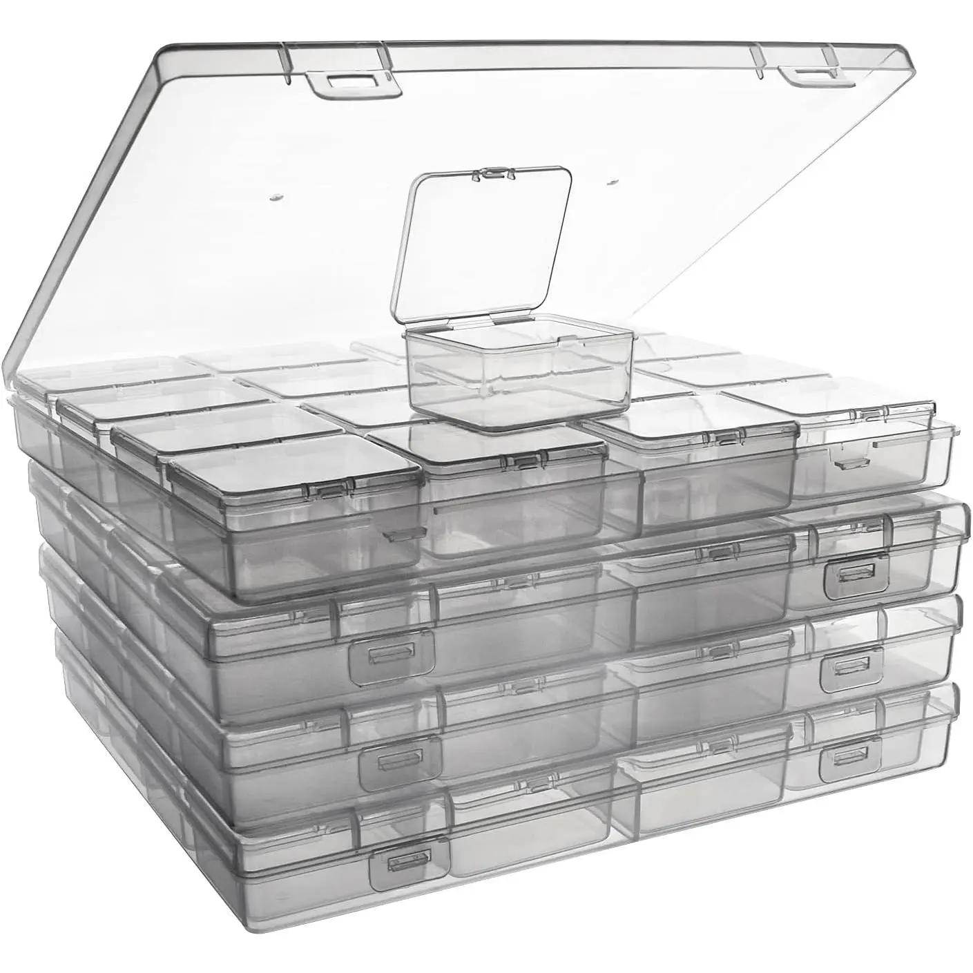 Bead Storage Containers - 64 Clear Plastic Bead Organizer Boxes with Hinged Lid, Craft Organizers and Storage for Diamond Painting Art, Small Parts, Jewelry Charms