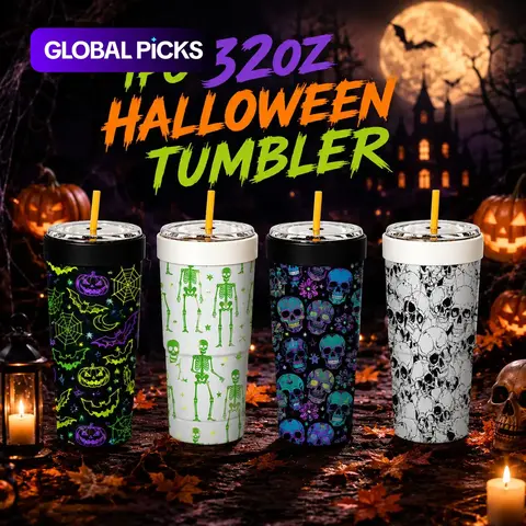 1PC Neon Halloween Pumpkin & Skeleton Print 2-in-1 Insulated Can Cooler, Includes Tumbler Lid, Converts to Travel Tumbler, Double Wall Vacuum Stainless Steel, Fits 16-24oz Coffee & Bubble Tea Cups, for Halloween, Christmas & Daily Use #GLOBAL PICKS