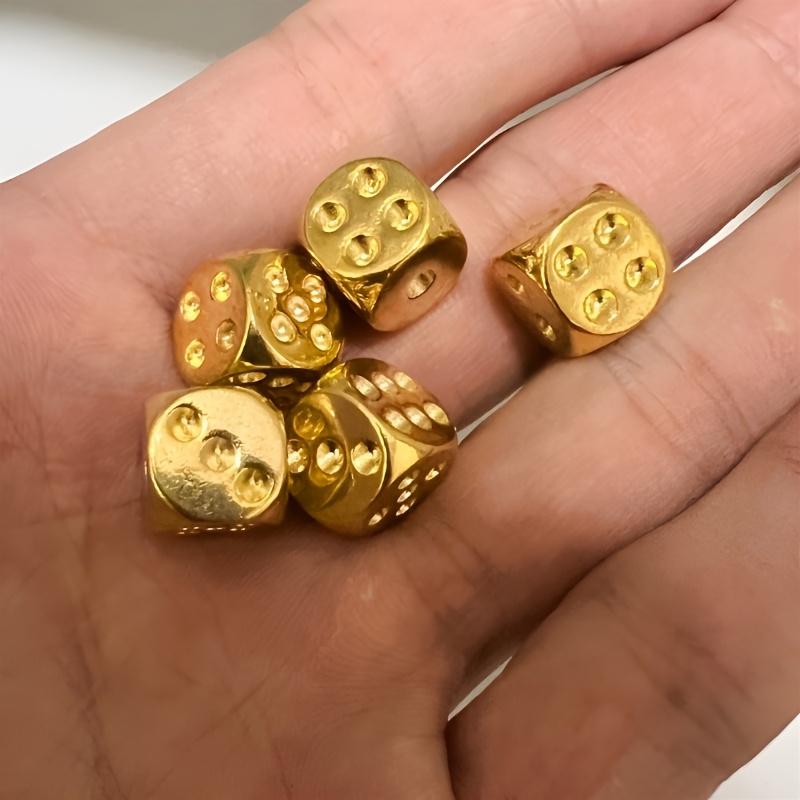 Set of 5 Handmade Solid Brass Dice — Polished Tabletop Gaming Dice, Durable Brass Material; Ideal for Bar Accessories and Creative Gifts (Action Game Style)