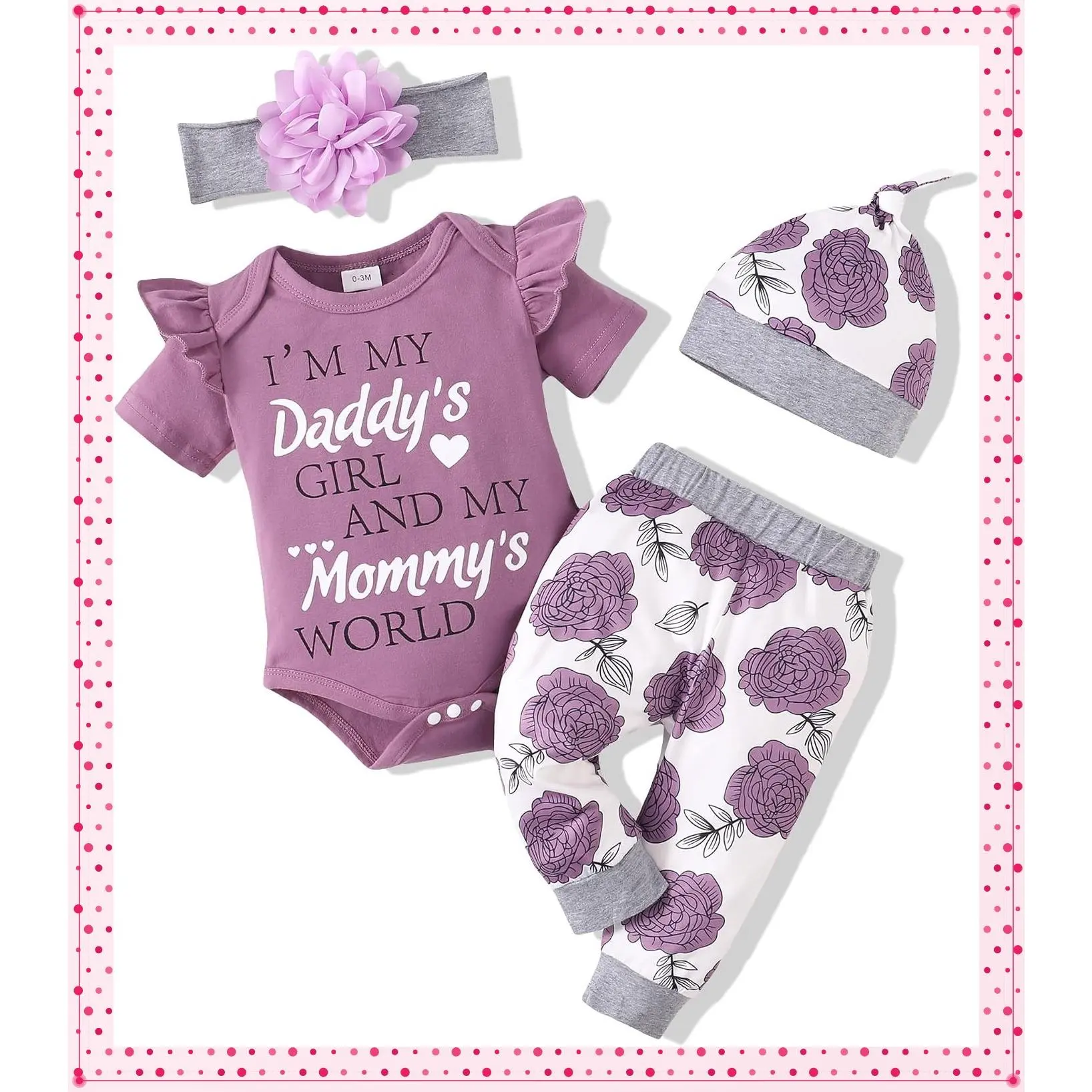 Newborn Baby Girl Clothes Infant Summer Outfits Gifts 0-18Months | Baby Girl Newborn Essentials Outfit Set, Infant Summer Romper, Cute Pants Set with Headband, Toddler Girl Clothes GiftsGift
