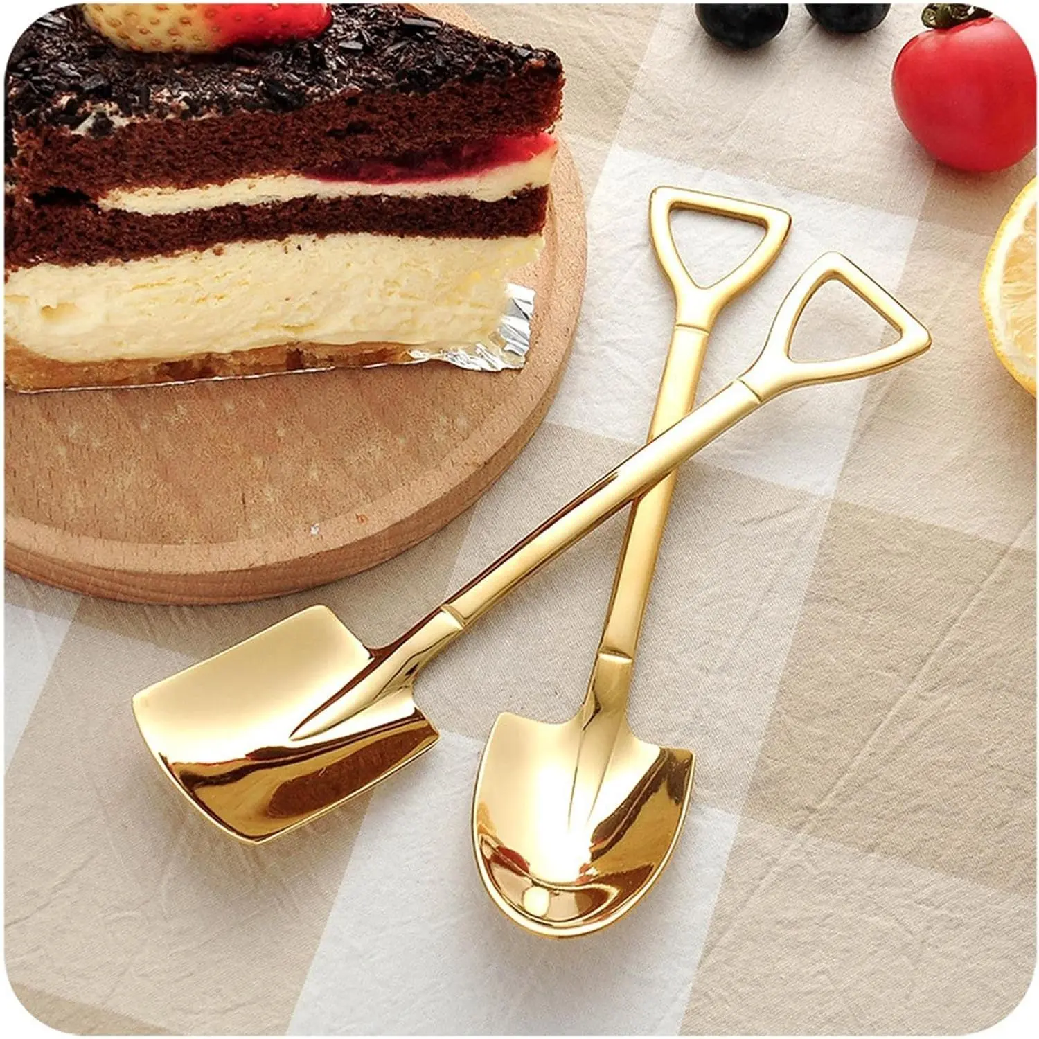 Shovel Spoon Dessert Spoons- 2pcs Ice Cream Spoon Gold Shovel Shape Spoons Mini Long Handle Coffee Afternoon Teaspoon for Home Kitchen Restaurant Party (gold)