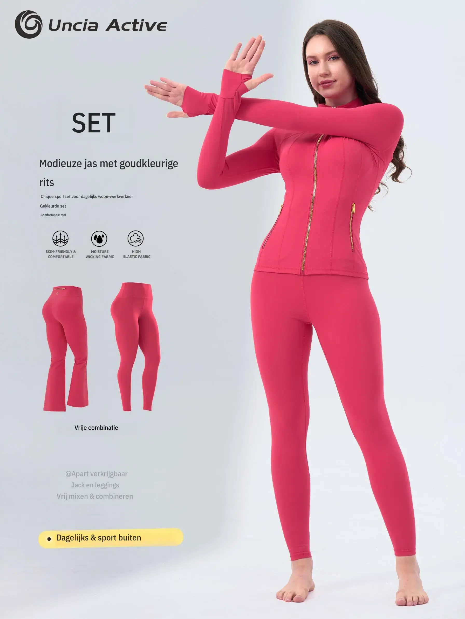 Women's Matching Activewe- Soft  Brushed Gold Zip Jacket with Pockets, 25in Inseam Leggings with Thumbholes, Tops, Gardenia Fragrance Outfit Sets for Running, Casual Travel Camping