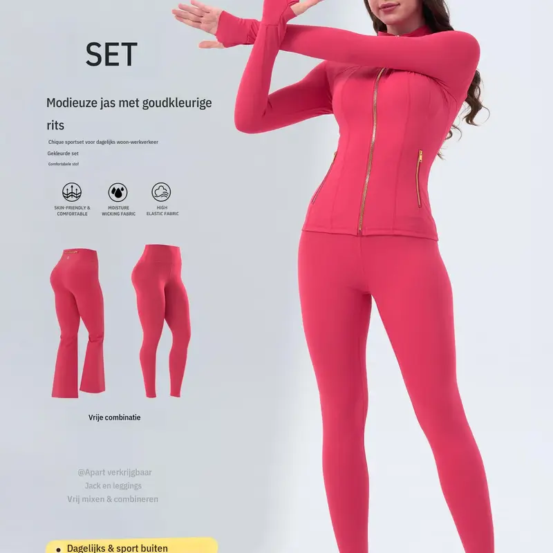 Women's Matching Activewe- Soft  Brushed Gold Zip Jacket with Pockets, 25in Inseam Leggings with Thumbholes, Tops, Gardenia Fragrance Outfit Sets for Running, Casual Travel Camping