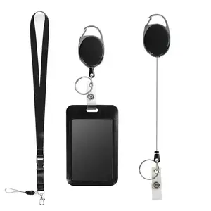 ID Card Holder Set, 1 Count Lanyard & 1 Count Badge Holder & 1 Count Keychain, Identification Badges Supplies for School Office Workers, Retractable Badge Holder, Retractable Badge Reel, Id Holders For Badges