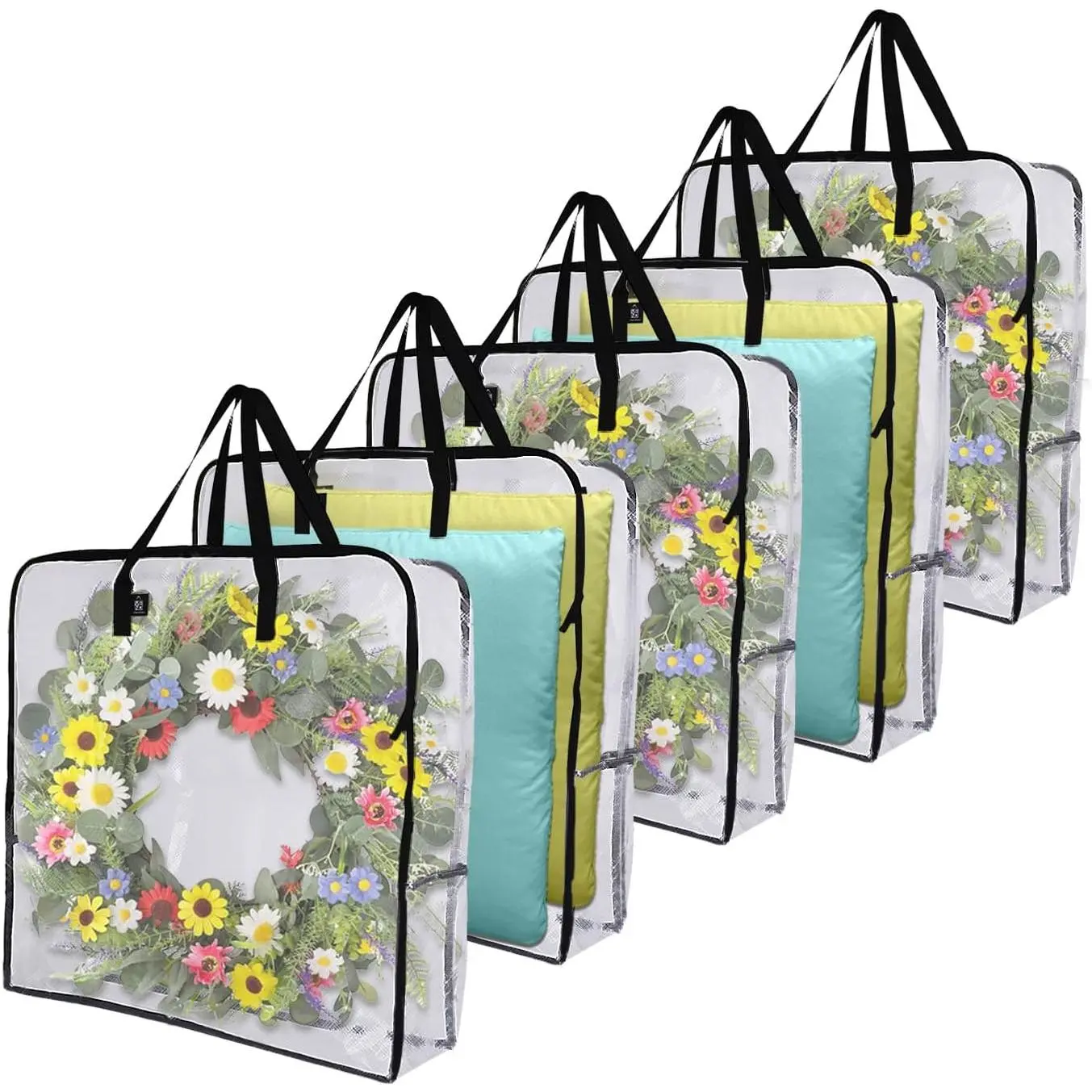 5 Pack Summer Wreath Storage Bag, Spring, Christmas Decoration Garland Container, 30 Inch Clear Door Wreath Organizers, Moving Boxes, Packing Supplies for College (Square - 5 Pack)